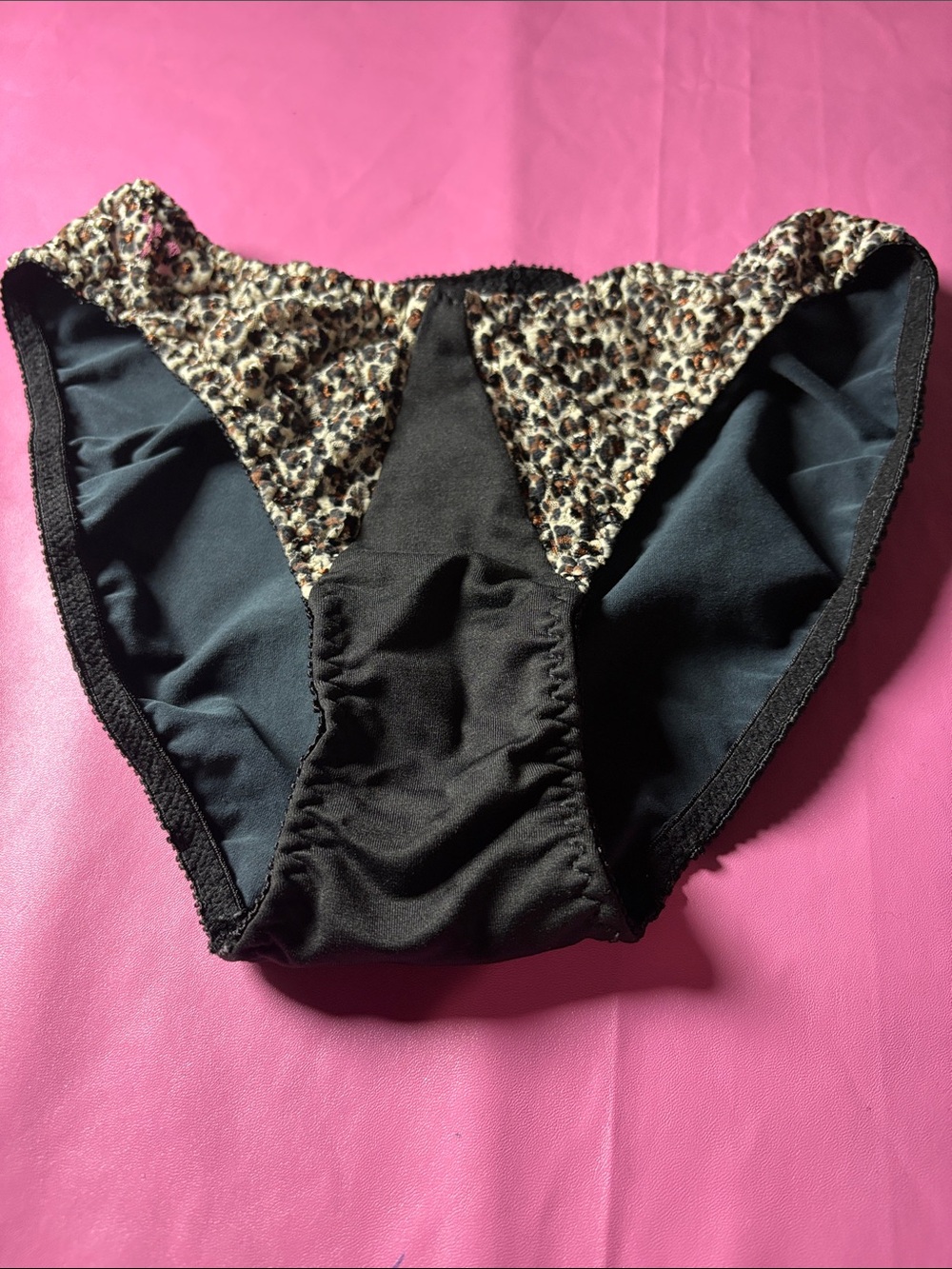 Women's Black Bikini Panty with Leopard Print Trim